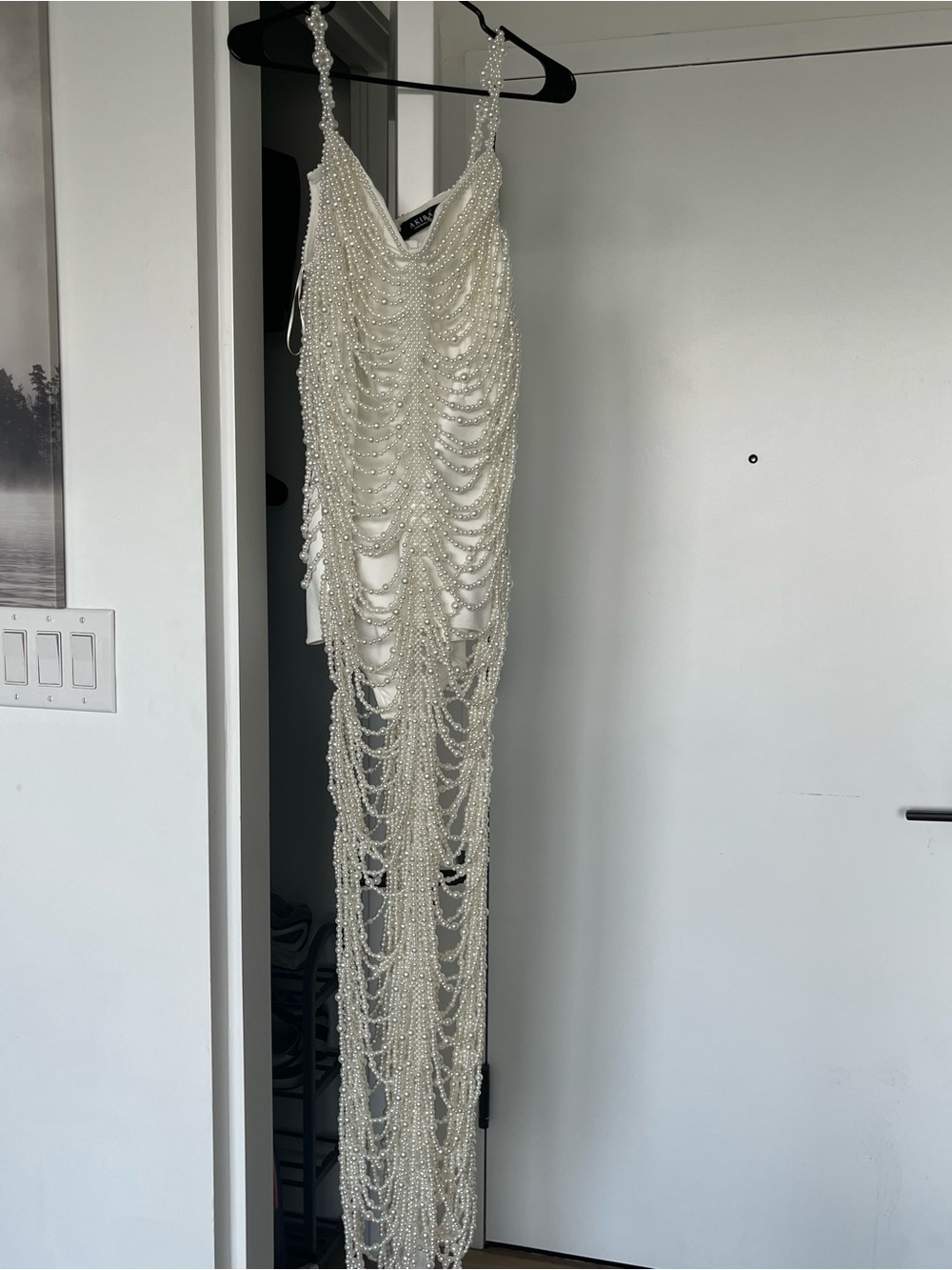 AKIRA Ivory Pearl-Draped Maxi Dress